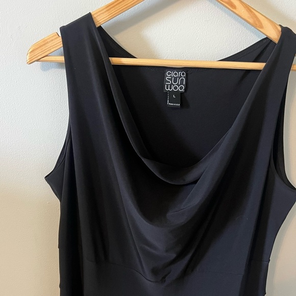 Clara Sun Woo Sleeveless Black Draped Cowl Neck Jersey Knit Dress Size Large - Picture 4 of 8